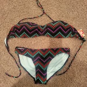 Black bikini with neon polka dots